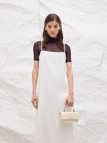 محفظة طويلة كريستين بيد منحوتة, كريمي, hi-res