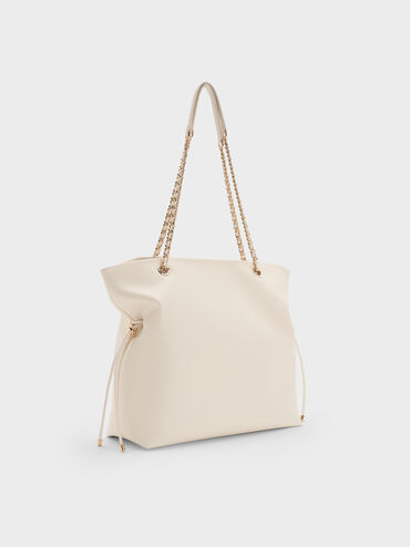 حقيبة توت بحمالة ضفيرة, كريمي, hi-res