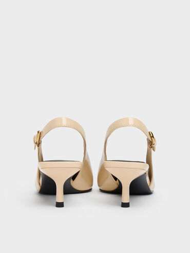 Pointed Slingback Kitten Heels, Beige, hi-res