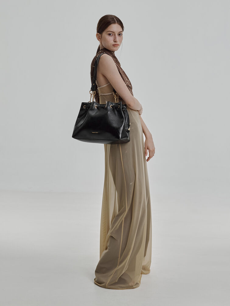 حقيبة دلو برباط من موكسي, أسود, hi-res