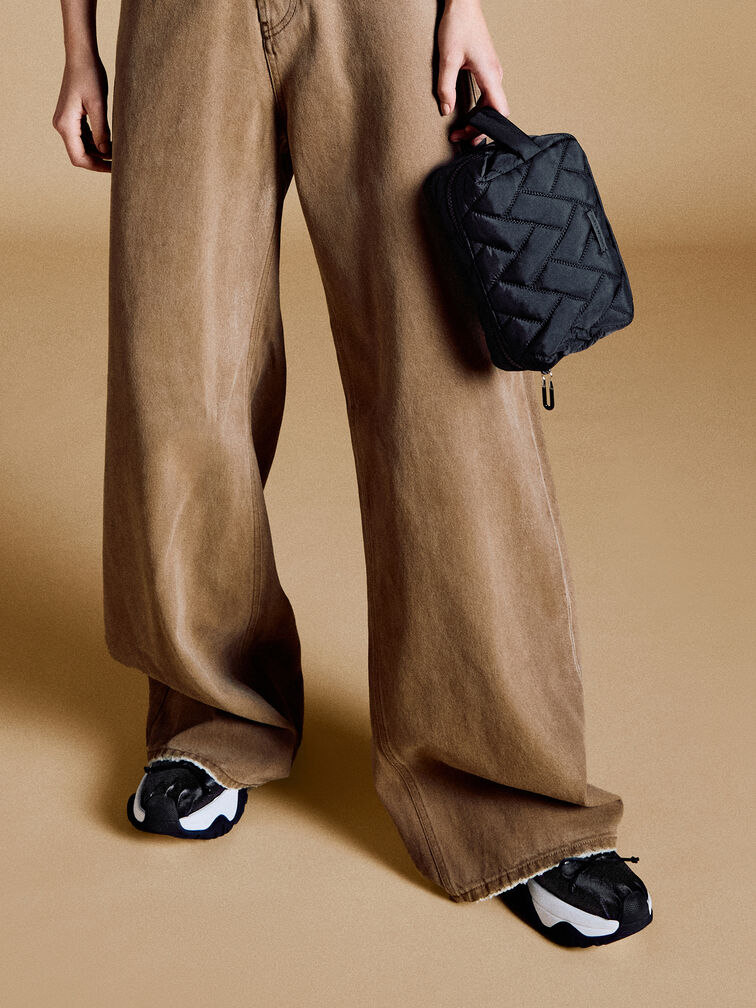 حقيبة صغيرة من النايلون بنقشة شيفرون, أسود عميق, hi-res