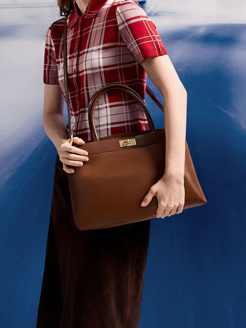Lennie Top Handle Satchel Bag, Dark Brown, hi-res