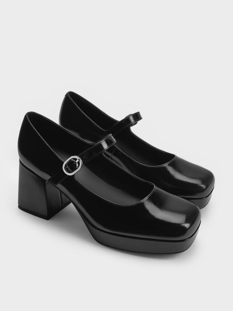 Platform Mary Jane Pumps, Black Boxed, hi-res