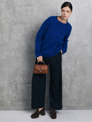 حقيبة غابيني من الجلد بمقبض علوي, شوكولاتي, hi-res