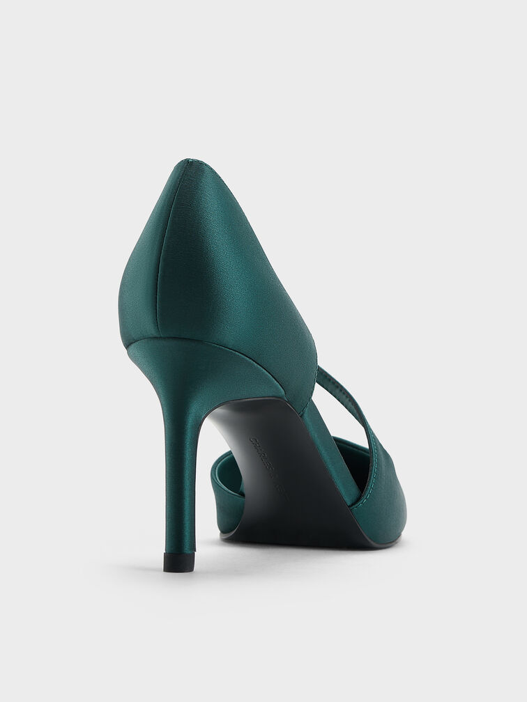 Satin Asymmetric D'Orsay Pumps, Teal, hi-res