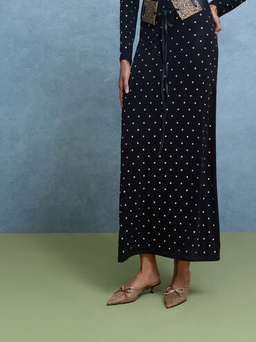 حذاء بكعب قصير وفيونكة, بني, hi-res