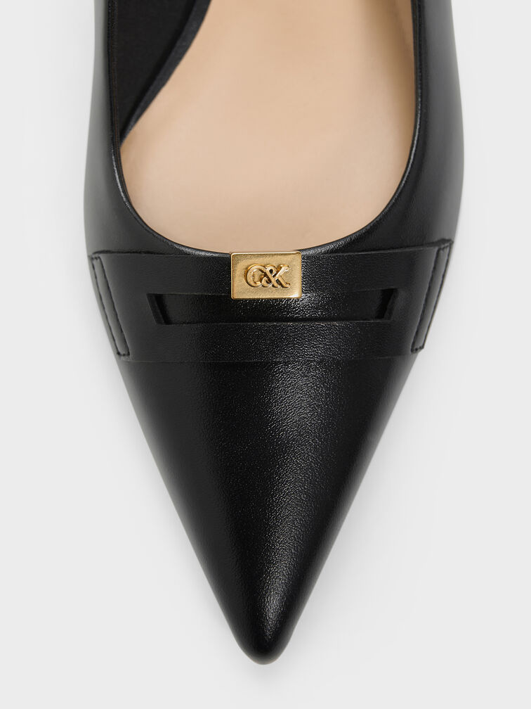 Georgina Leather Kitten Heels, Black, hi-res