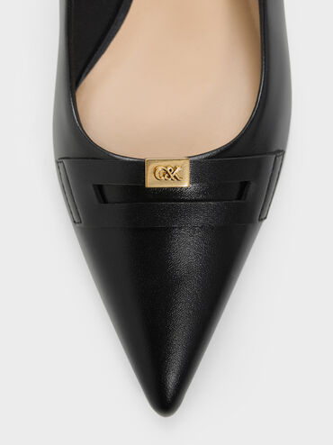 Georgina Leather Kitten Heels, Black, hi-res