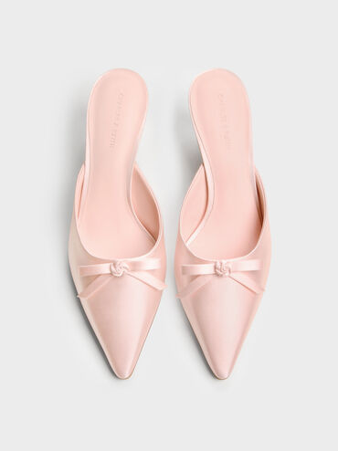 Rose-Bow Pointed Heeled Mules, Light Pink, hi-res