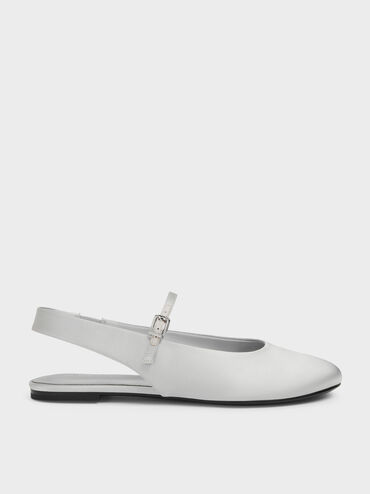 Imani Satin Slingback Flats, Silver, hi-res
