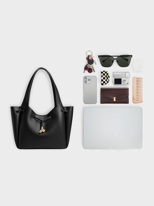 حقيبة توت ميلا برباط وعقدة معدنية, أسود, hi-res