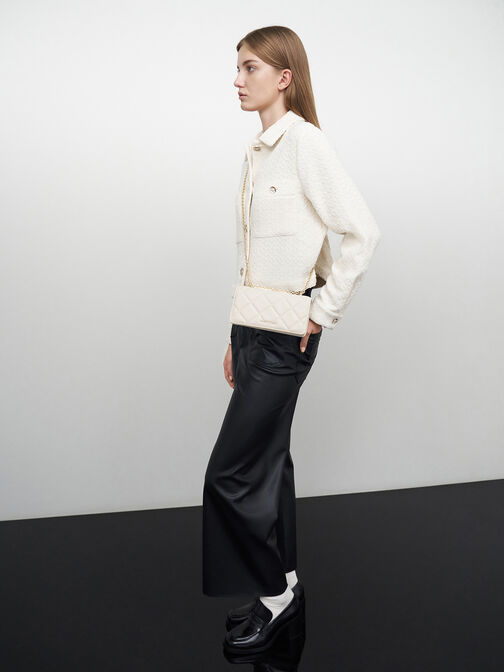 محفظة طويلة بافوتو مبطّنة بمقبض سلسلة أنيق, كريمي, hi-res