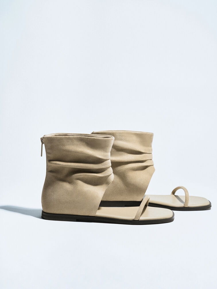 Joplin Ruched Faux Suede Boot Sandals, Beige, hi-res