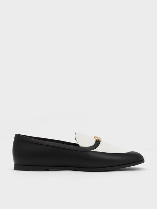 حذاء لوفر بلونين وتفاصيل معدنية ومقدمة دائرية, متعدد الألوان, hi-res