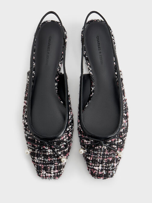 Barbara Tweed Pearl-Bow Slingback Flats, Multi, hi-res
