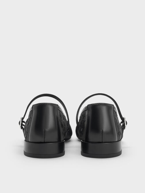 حذاء ماري جين جيرترود شبكي مطرز بزهور, أسود 2, hi-res