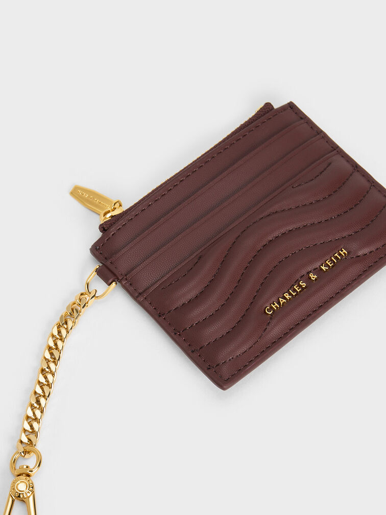 Aubrielle Wavy-Stitch Card Holder, Dark Chocolate, hi-res