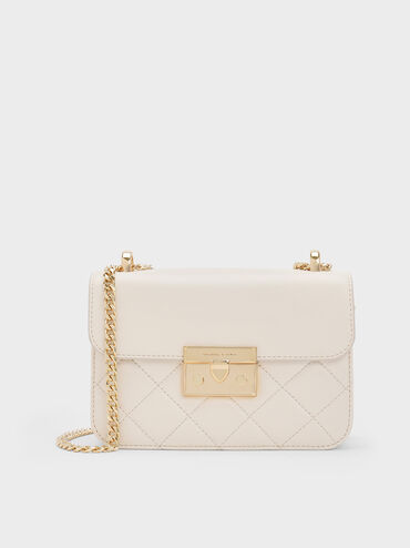 Alva Quilted Chain-Handle Bag, Cream, hi-res