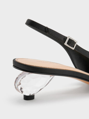 حذاء سلينغ باك (بامبس) ساتان, أسود خشن, hi-res