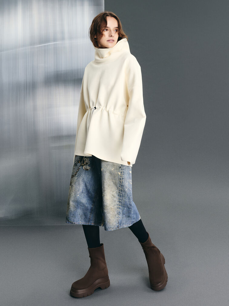 بوت قصير شمواه صناعي تشانكي بسحاب, بني محبّب غامق, hi-res