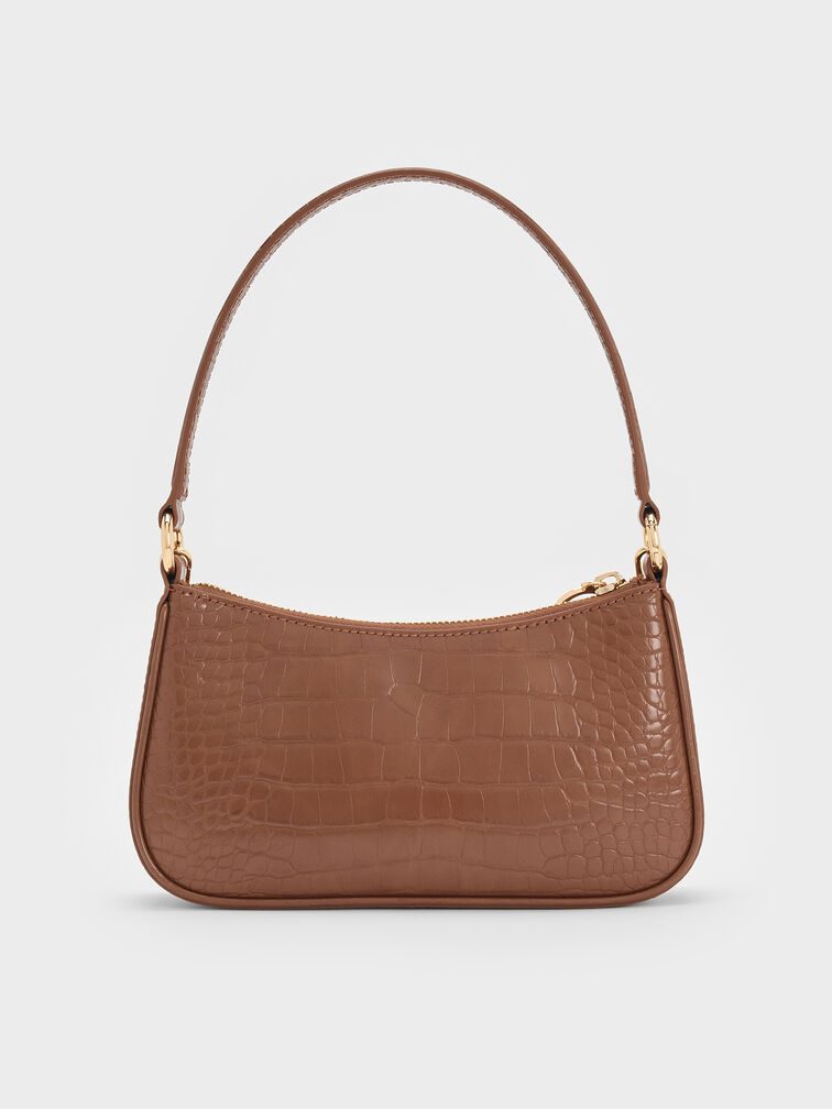 Elspeth Croc-Effect Shoulder Bag, Chocolate Croco, hi-res