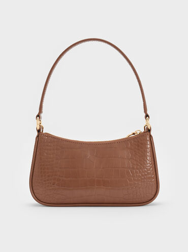 Elspeth Croc-Effect Shoulder Bag, Chocolate Croco, hi-res