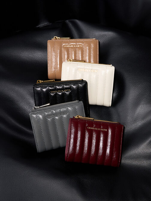 Donna Panelled Top-Zip Wallet, Tan, hi-res