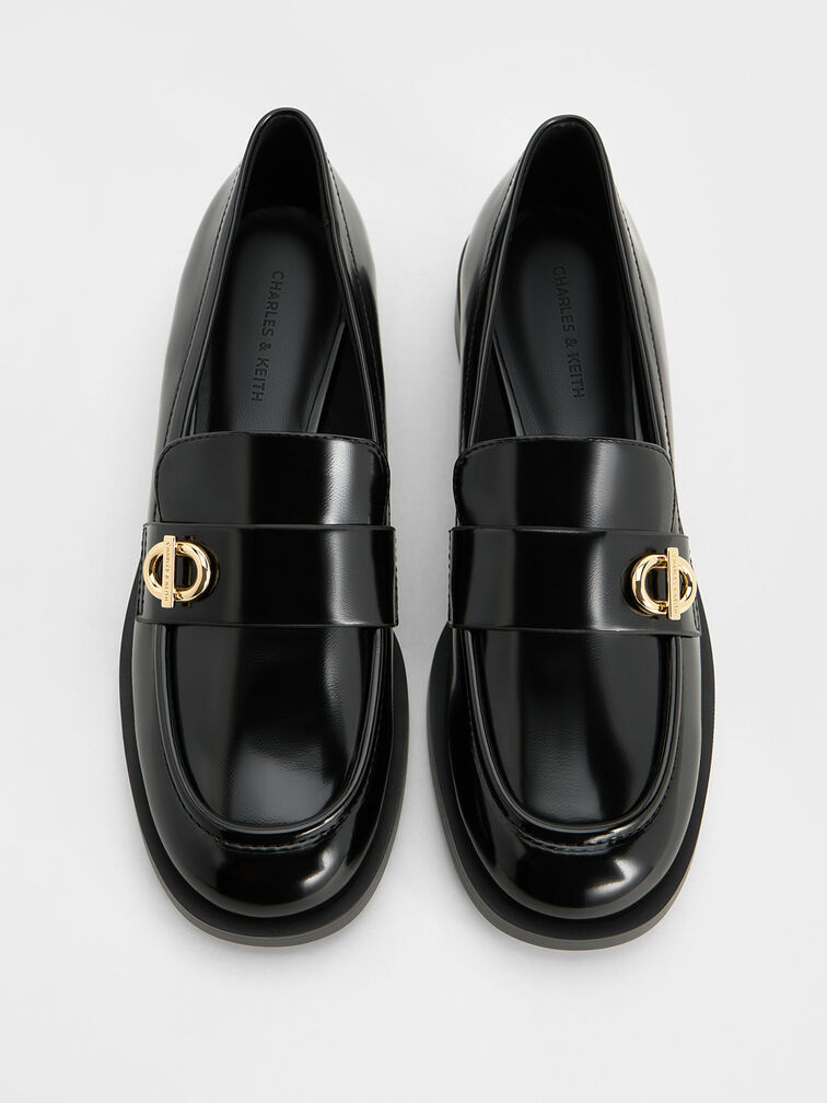 Metallic-Accent Loafers, Black Boxed, hi-res
