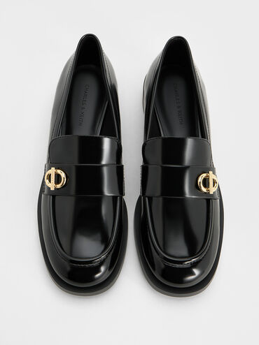 Metallic-Accent Loafers, Black Boxed, hi-res