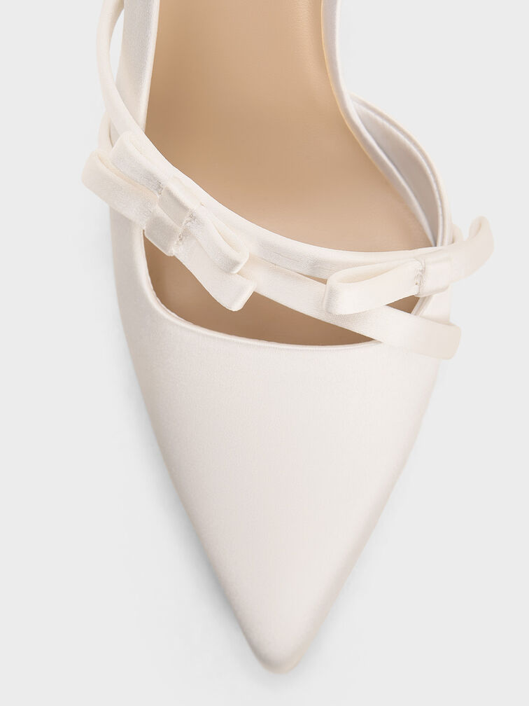 حذاء جيسي من البوليستر المُعاد تدويره بتصميم سلينجباك مفتوح الظهر مزين بفيونكة, أبيض, hi-res