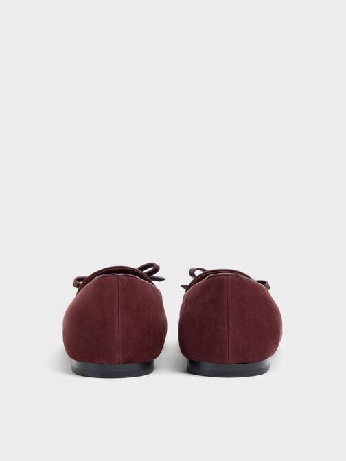 Leather & Suede Bow Loafers, Burgundy, hi-res
