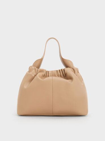 Ally Ruched Chain-Handle Bag, Sand, hi-res