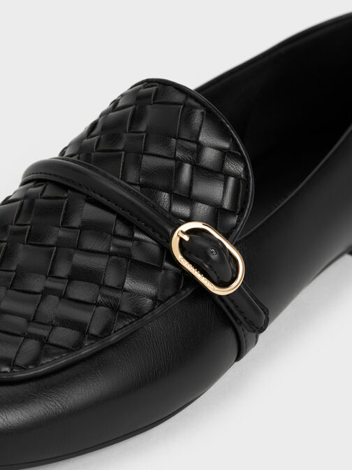 Woven Buckle-Strap Loafers, Black, hi-res