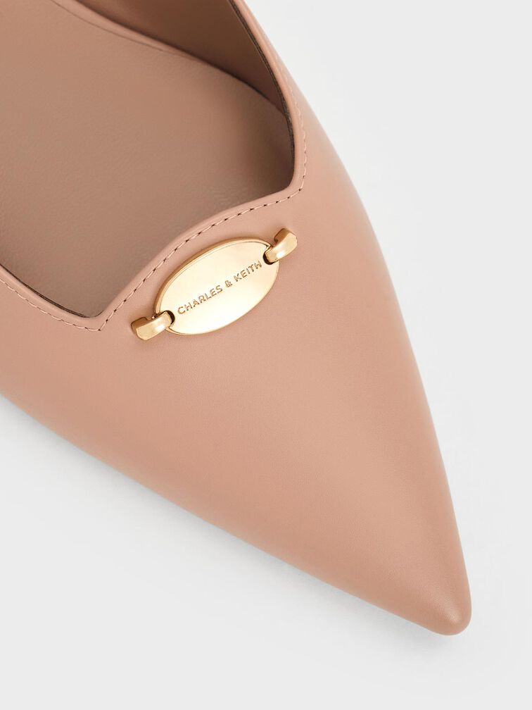 Metallic-Accent Pointed-Toe Blade-Heel Pumps, Nude, hi-res