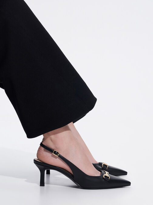 Leslie Metallic-Accent Slingback Pumps, Black, hi-res