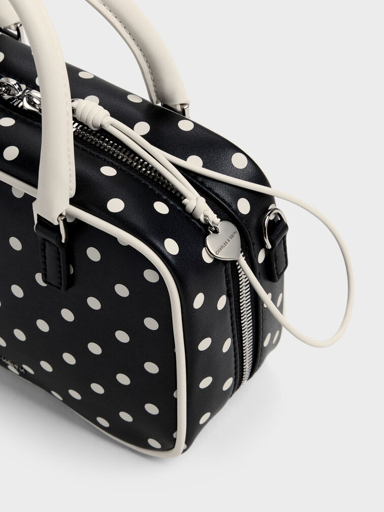 Sianna Polka-Dot Bowling Bag, Noir, hi-res
