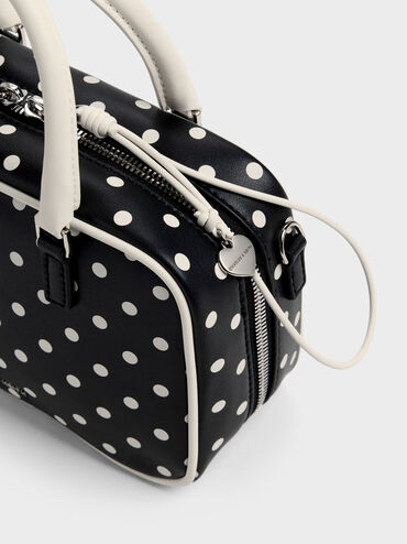 Sianna Polka-Dot Bowling Bag, Noir, hi-res