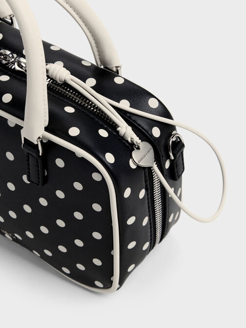 Sianna Polka-Dot Bowling Bag, Noir, hi-res