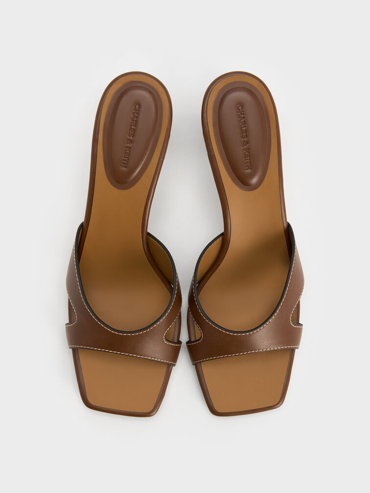 Cut-Out Square-Toe Heeled Mules, Cognac, hi-res