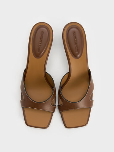 Cut-Out Square-Toe Heeled Mules, Cognac, hi-res