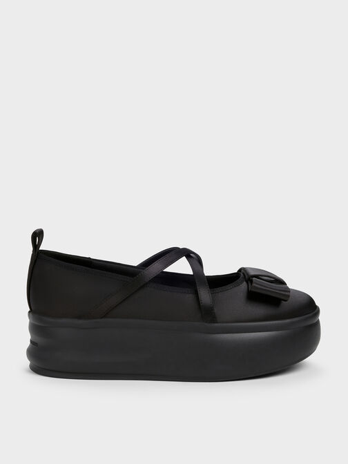Brantley Bow Platform Mary Janes, Black Textured, hi-res
