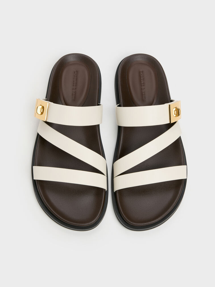 Aelin Metallic-Buckle Strappy Sandals, White, hi-res