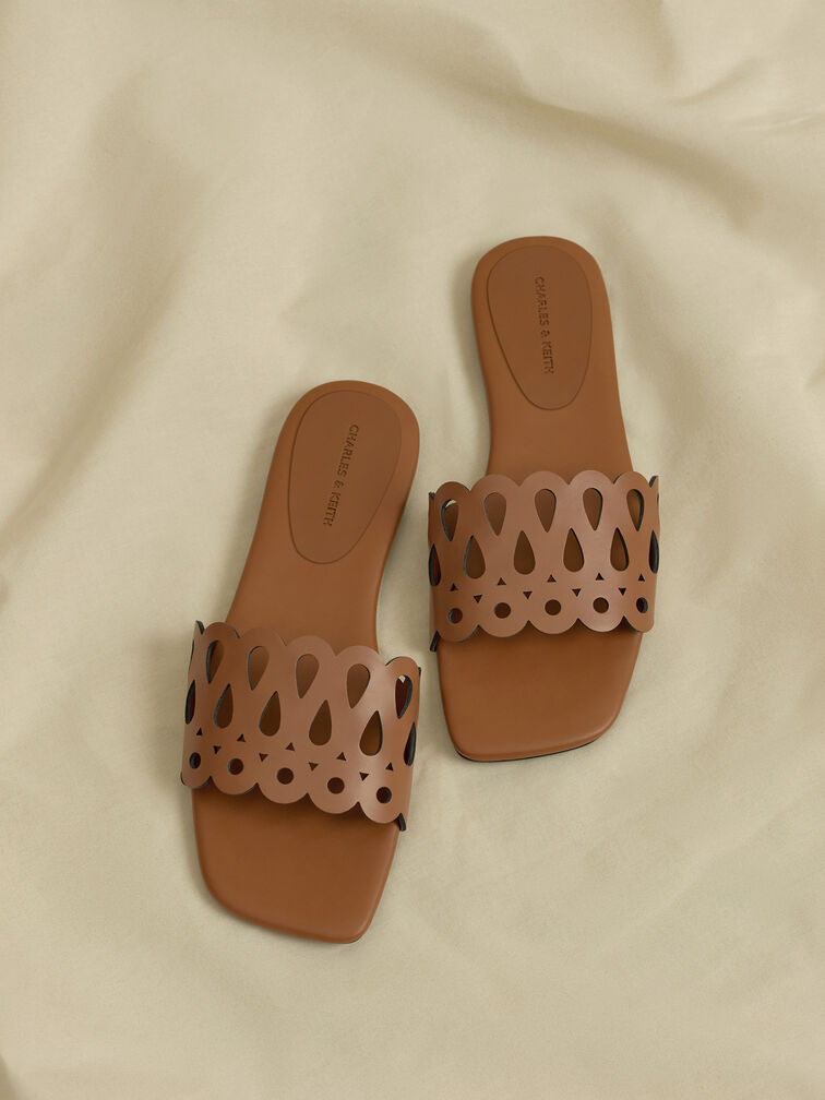 Cut-Out Slide Sandals, Cognac, hi-res