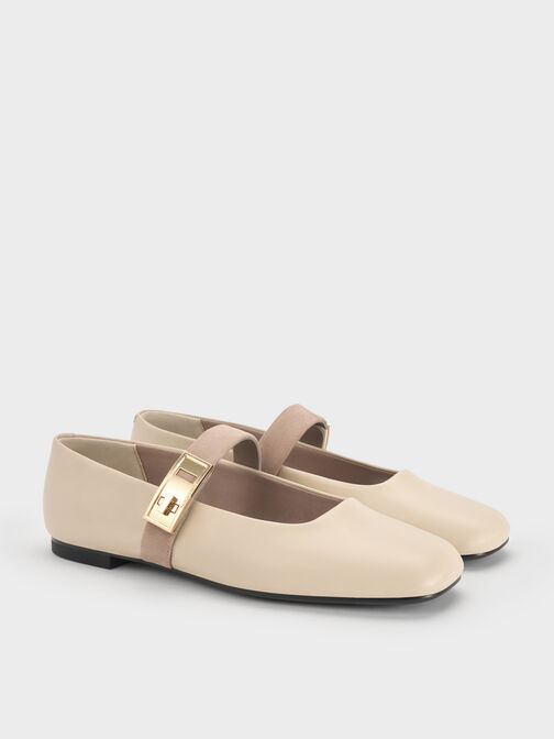 Lando Two-Tone Mary Jane Flats, Chalk, hi-res