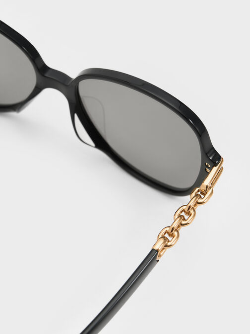 Delaney Chain-Link Butterfly Sunglasses, Black, hi-res