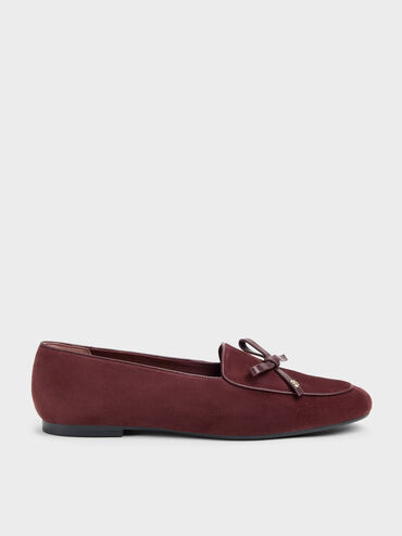 Leather & Suede Bow Loafers, Burgundy, hi-res