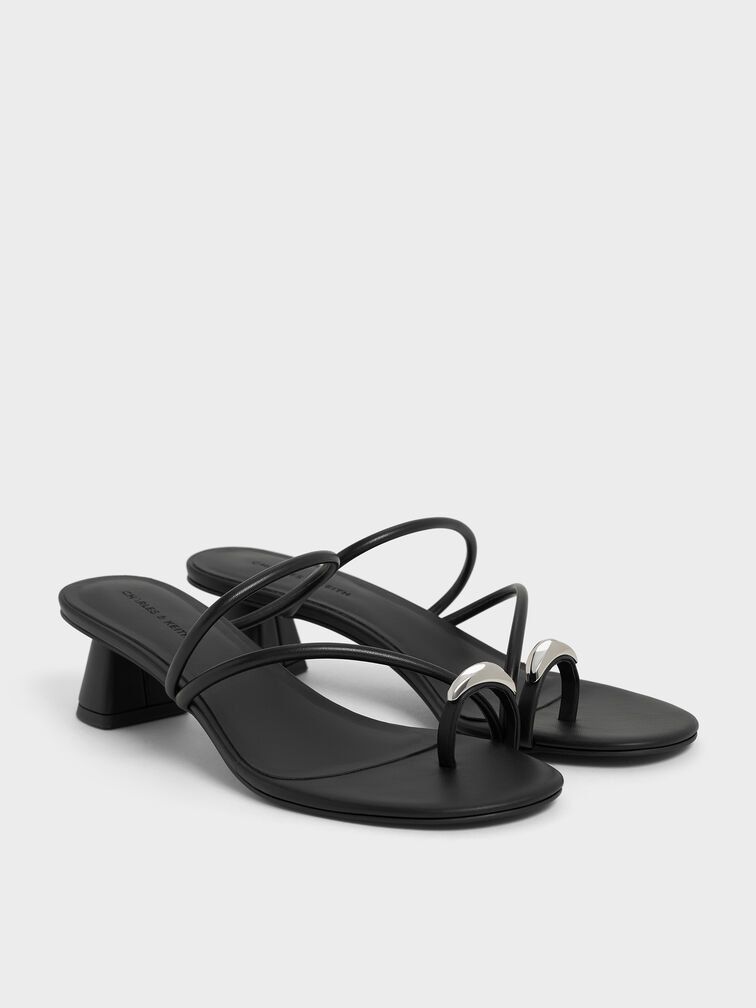 Toe-Ring Strappy Heels, Black, hi-res