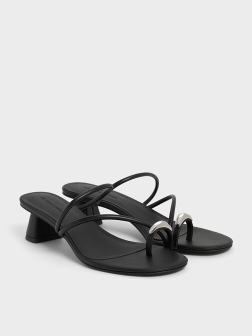 Toe-Ring Strappy Heels, Black, hi-res