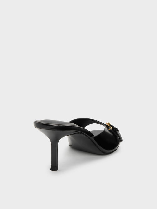 Buckled-Strap Heeled Mules, Black Boxed, hi-res