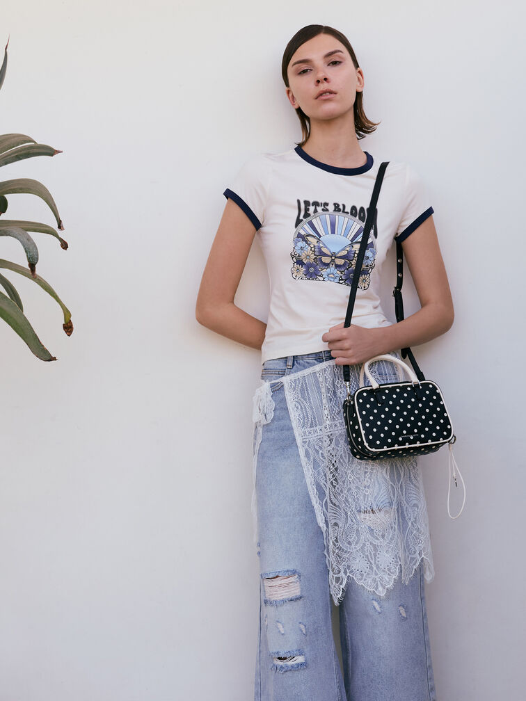 Sianna Polka-Dot Bowling Bag, Noir, hi-res